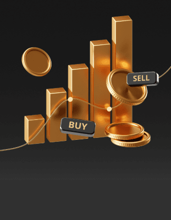 Metal bars, coins, and buy sell buttons