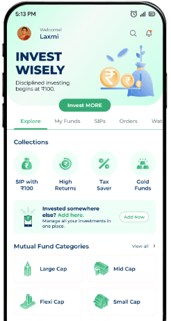 Indipe mutual funds app on a phone